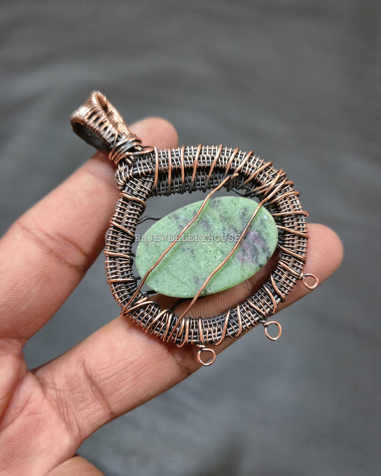 Ruby Zoisite Pendant Copper Wire Wrapped Pendant Handmade Jewelry Pendant Gift