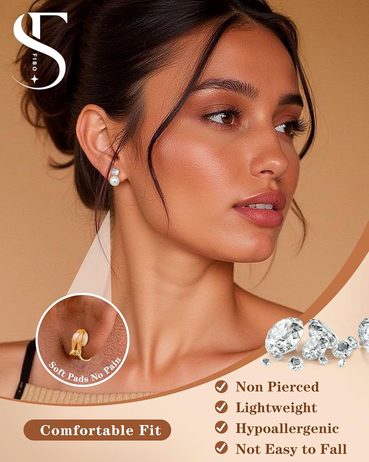 FIBO STEEL 10 Pairs Clip On Earrings for Women Non Pierced Ears CZ Pearl Knot Tw