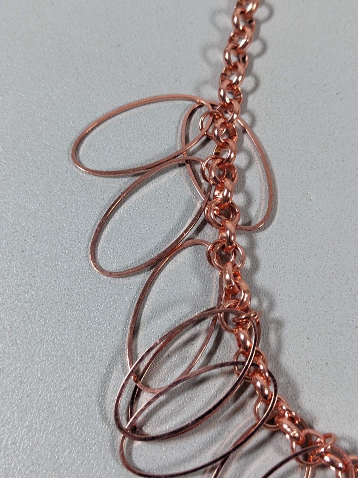 Copper Tone Oval Chain Link Charm Statement Necklace Modernist 20 inch