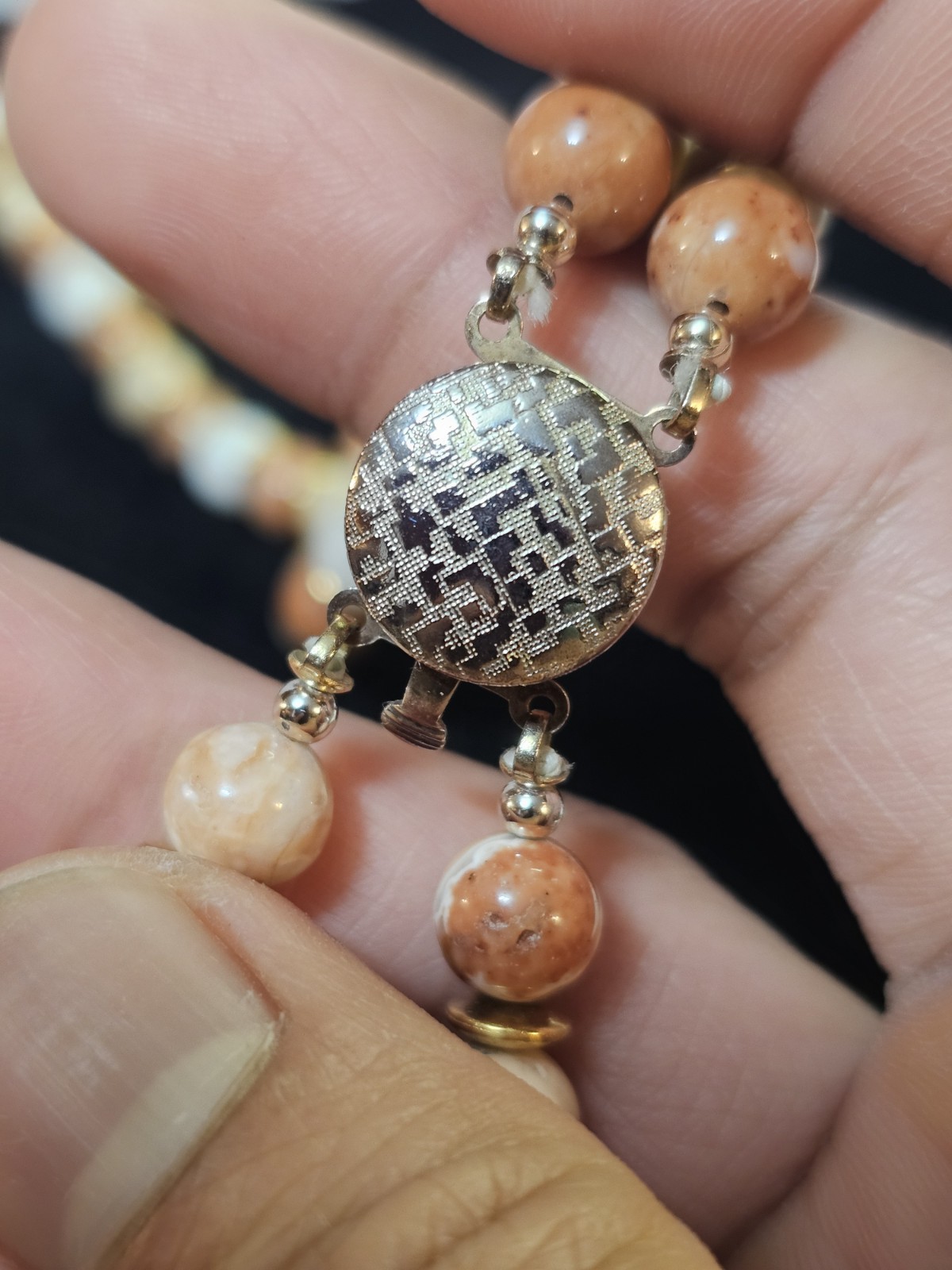 Jasper Stone White Brown Beads 2 Strands Beaded Necklace 23.5in- S92