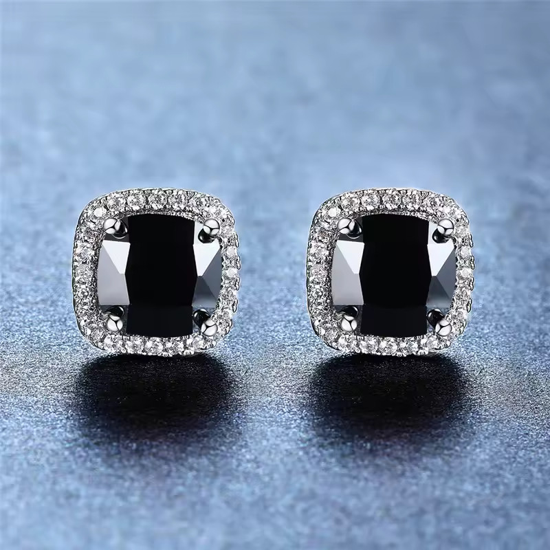 Men Women 925 Sterling Silver Plate Cubic Zirconia Halo Square Stud Earrings E36