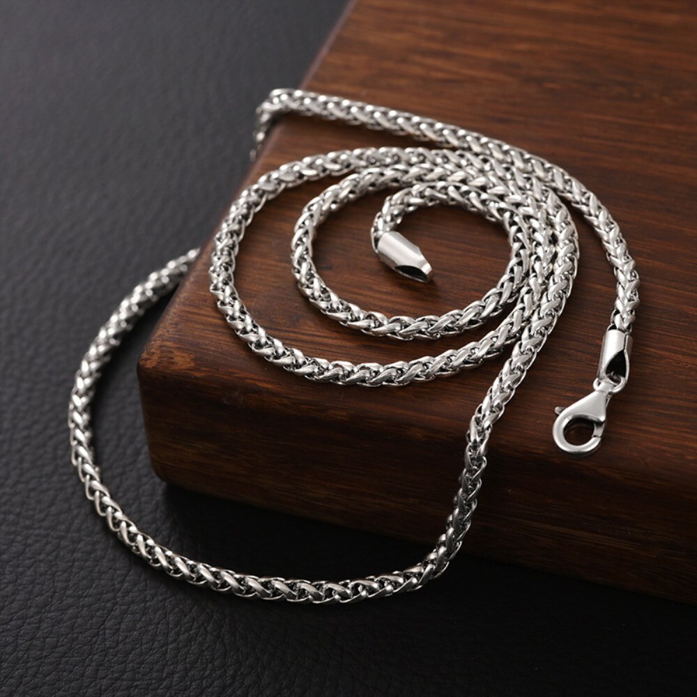 Real 925 Sterling Silver 3mm Wheat Link Chain Necklace 17.7inch – 31.5inch