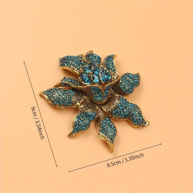 Unique Vintage Style Flower Leaf Blue Rhinestone Crystal Pendant Brooch Pin Gift