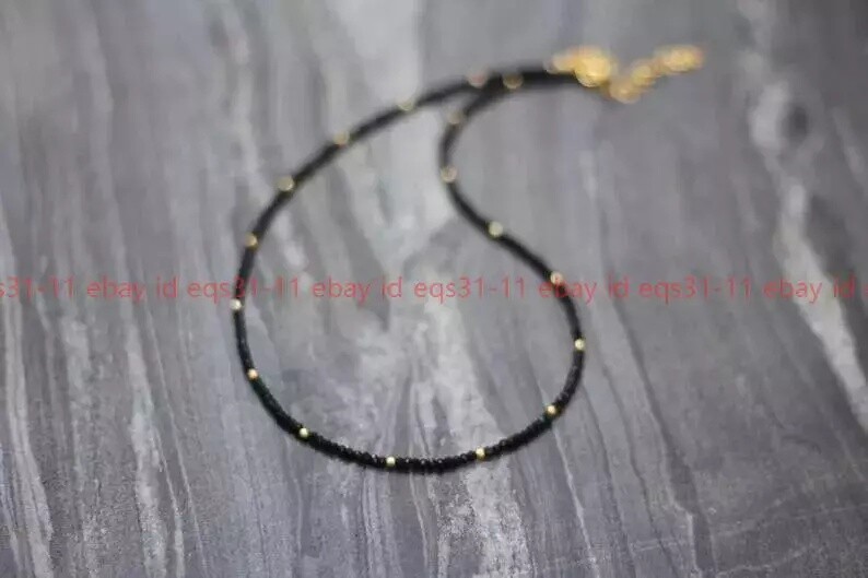 Beautiful Black Spinel Gold Filled 3MM Faceted Round Gemstone Necklace 14-36″
