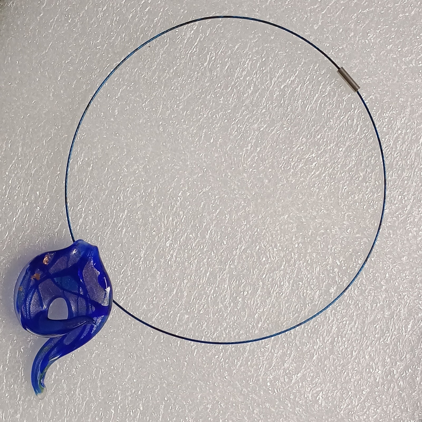 Blue Art Glass Swirl Asymmetrical Charm Pendant Necklace Cord Barrel Closure