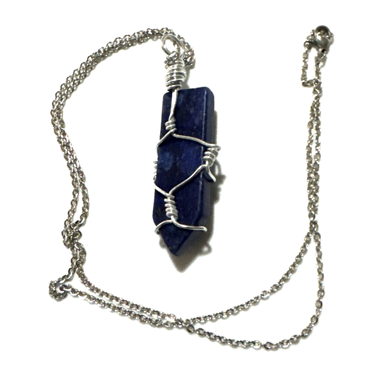 Lapis Lazuli Pendant Necklace Jewelry Silver Tone 26″ Chain Genuine Stone Bling