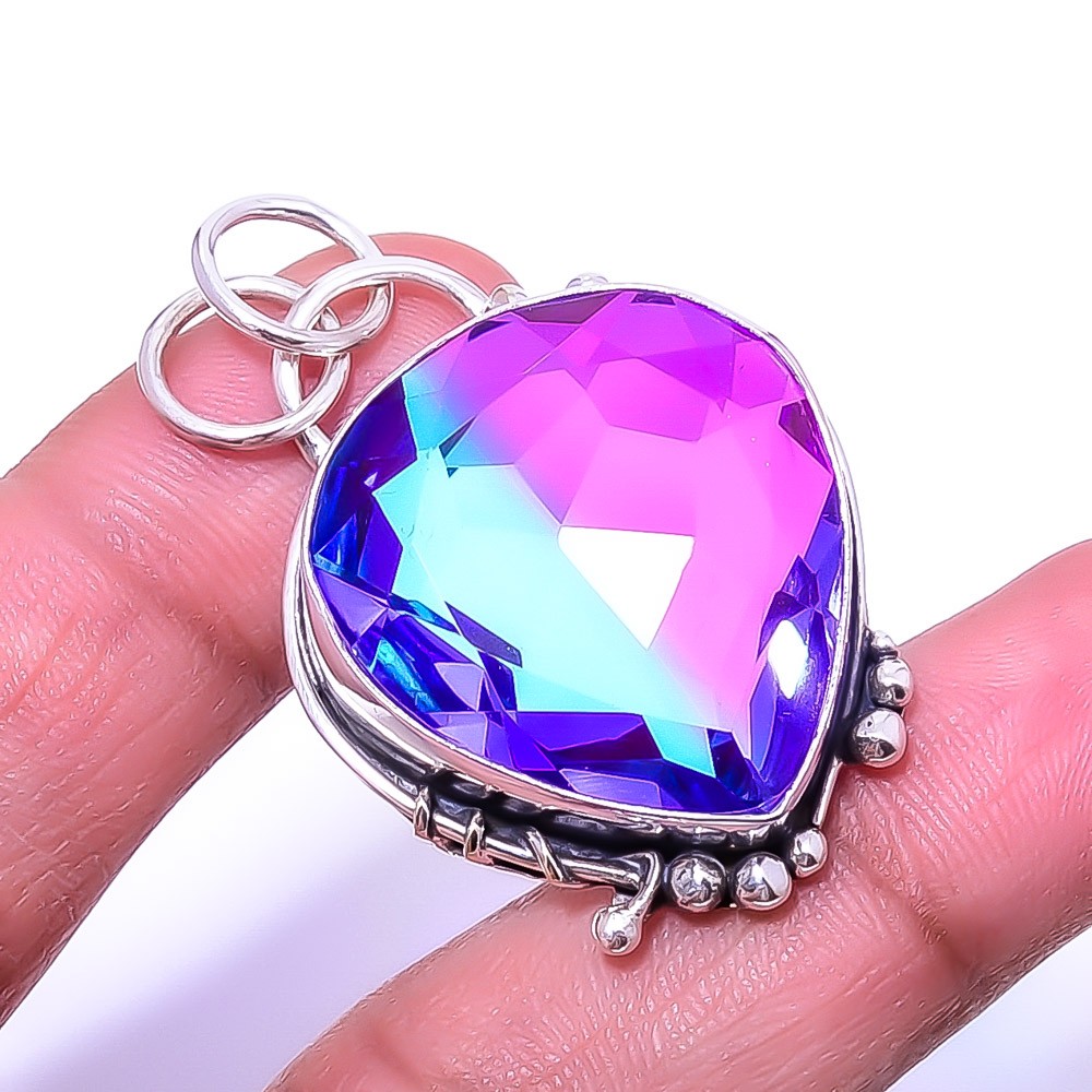 Bi-Colour Tourmaline Designer Handmade 925 Sterling Silver Pendant 1.76″ P59