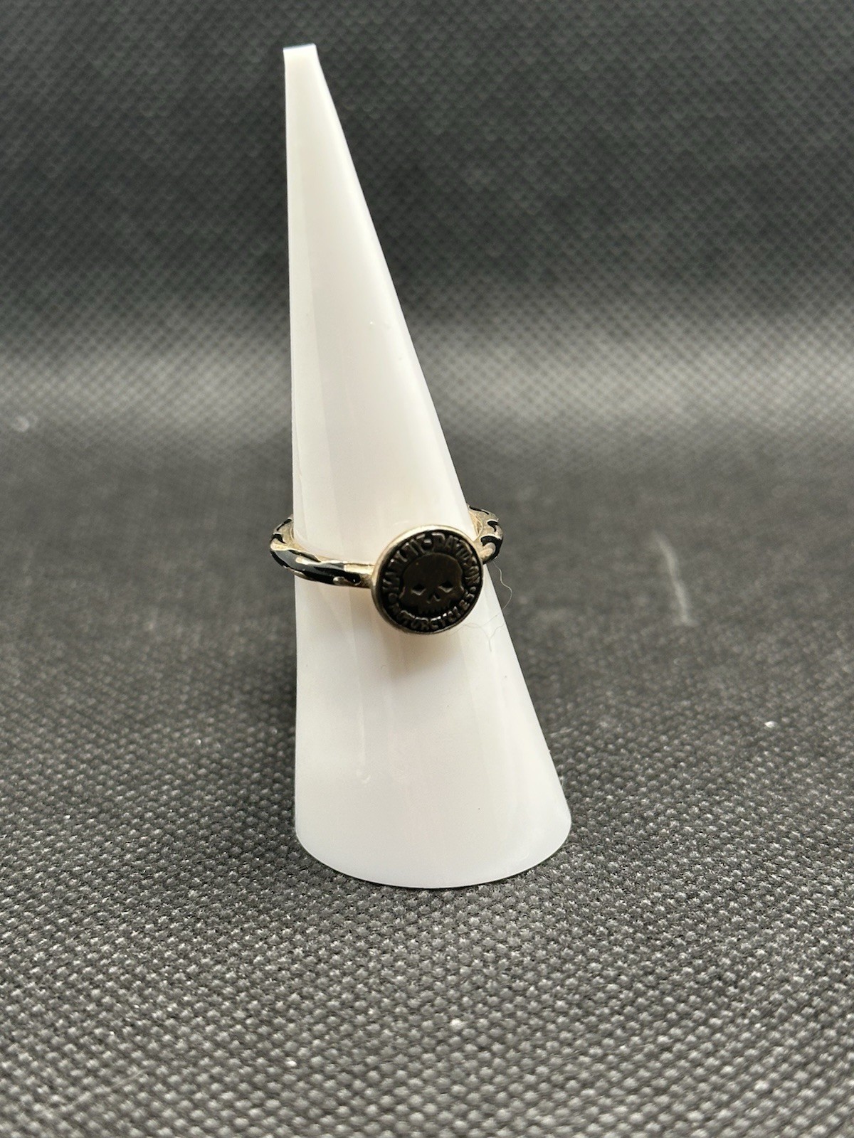 Vintage Harley Davidson Motorcycles Skull with Onyx Flames Sterling Silver Ring