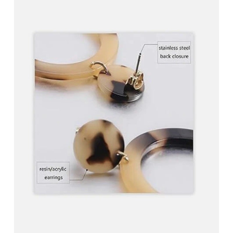 Acrylic Resin Tortoise Shell Drop Hoop Earrings Fashion Statement Dangle NEW