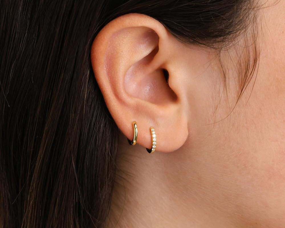 Small Gold Huggie Hoop Stud Earrings for Women Hypoallergenic Ear Stack Set | Li