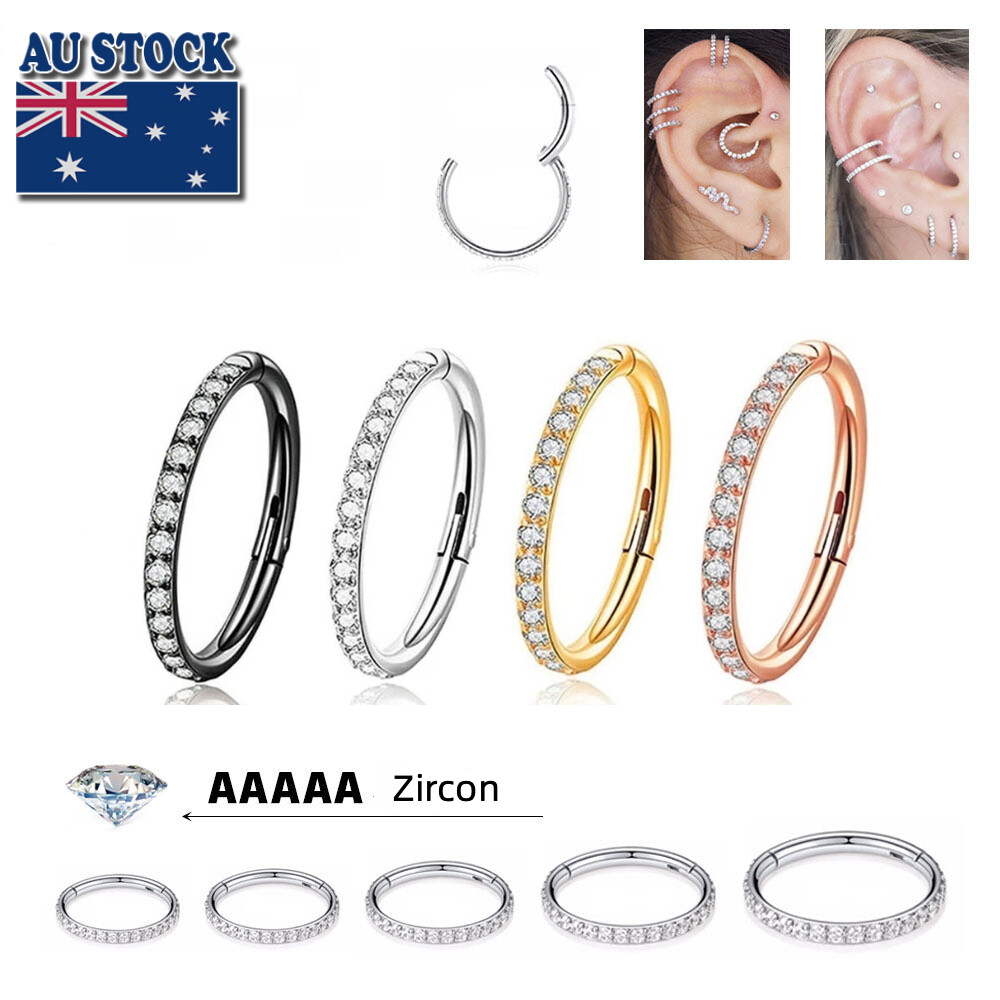 Surgical Steel Hinged Segment Sleeper 16g Hoop Ring CZ Ear Nose Lip Piercing 1PC