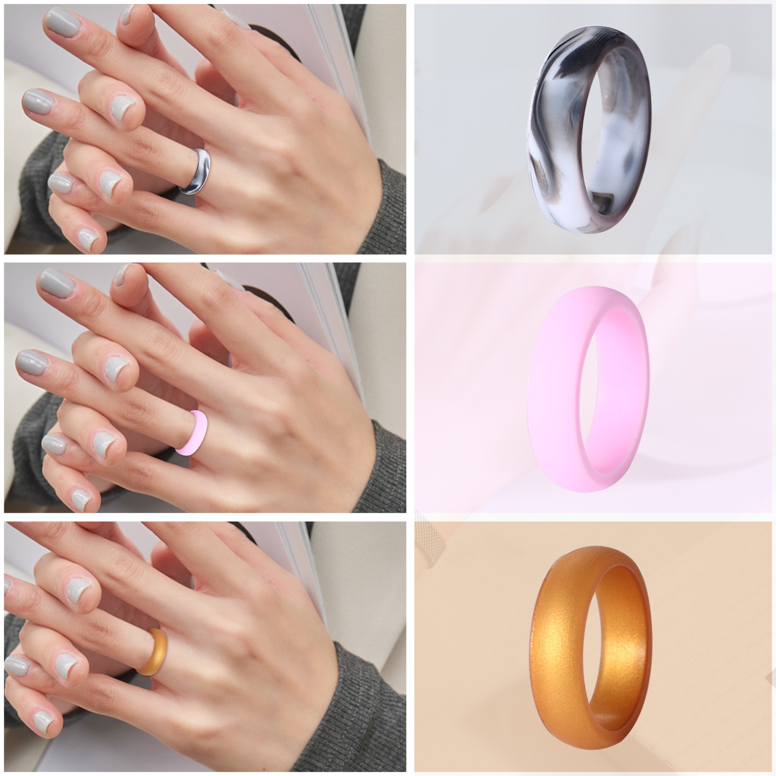 7Pcs 8MM Women Sporty Comfortable Silicone Fit Sports Wedding Ring Rubber Bands