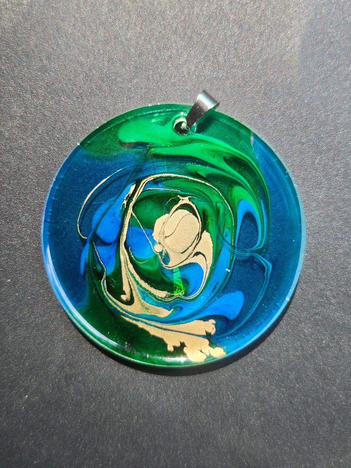 Nebula Series Emerald Vortex Holographic Resin Pendant Necklace N106 OOAK