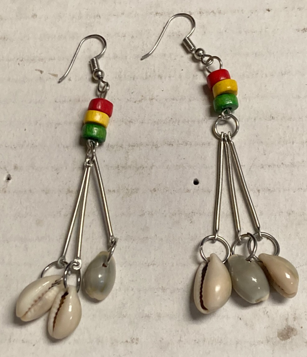 Silver Tone Cowrie Shell Dangle Pierced Boho Beach Style #1