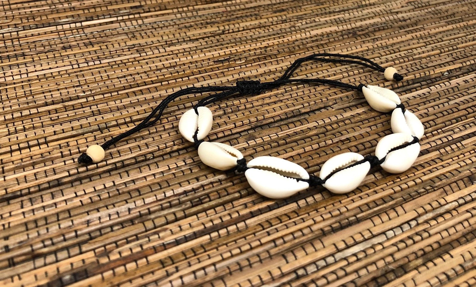 Cowrie Shell Anklet Bracelet Adjustable 5–12″ Black Cord Unisex Beach Hawaiian