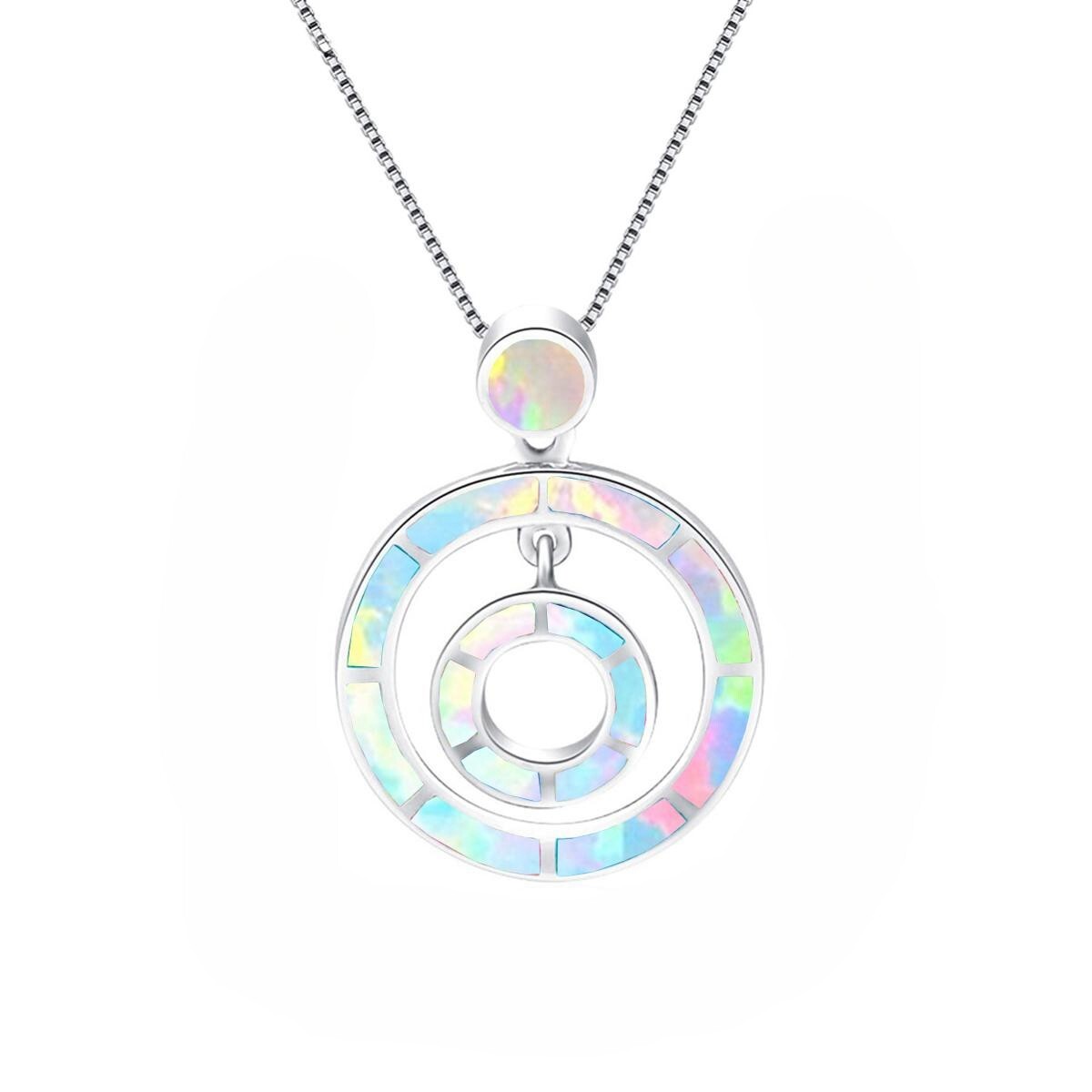 Hawaiian Fire Blue Opal Round Necklace pendants Silver Filled For Women Girls