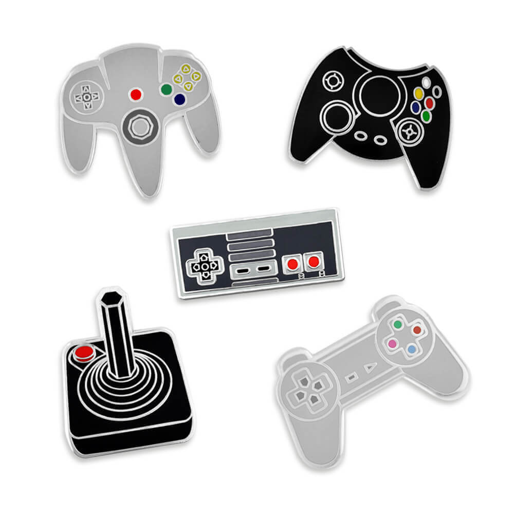 PinMart’s Retro Video Gaming Original Controller Enamel Lapel Pin Set