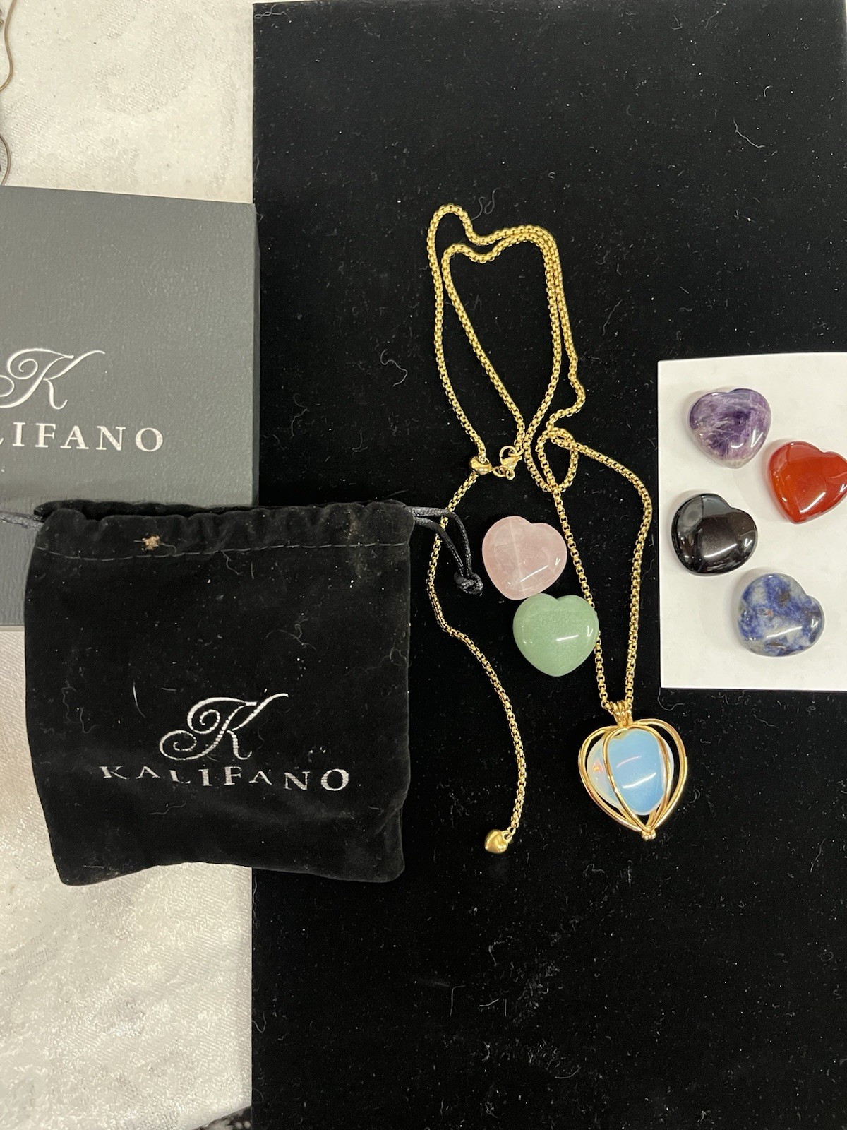 KALIFANO Convertible Heart Chakra Pendant Necklace Healing Stones Gold Tone