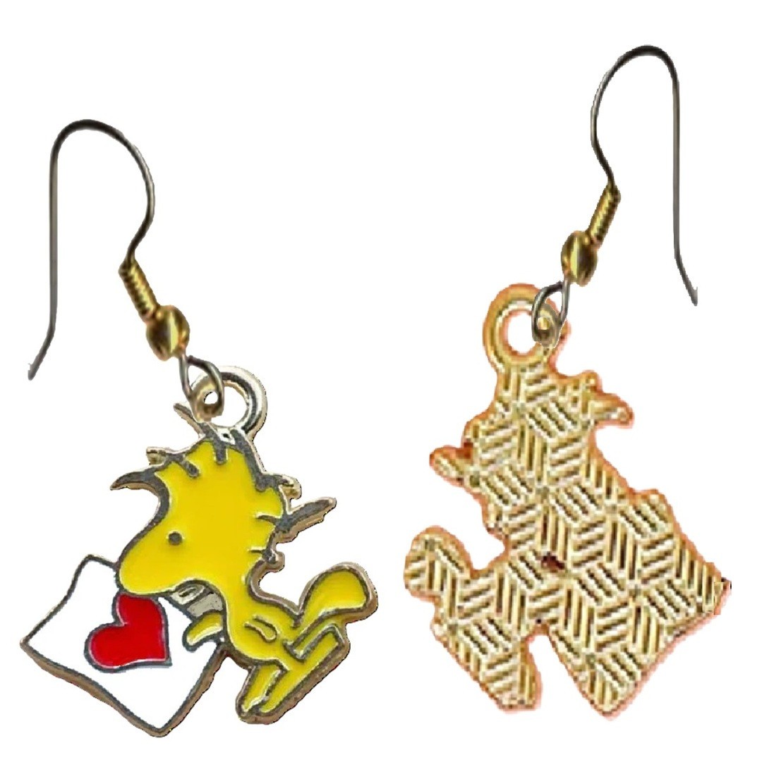 Retro Peanuts WOODSTOCK Love Letter Funky EARRINGS Cartoon Bird Novelty Jewelry