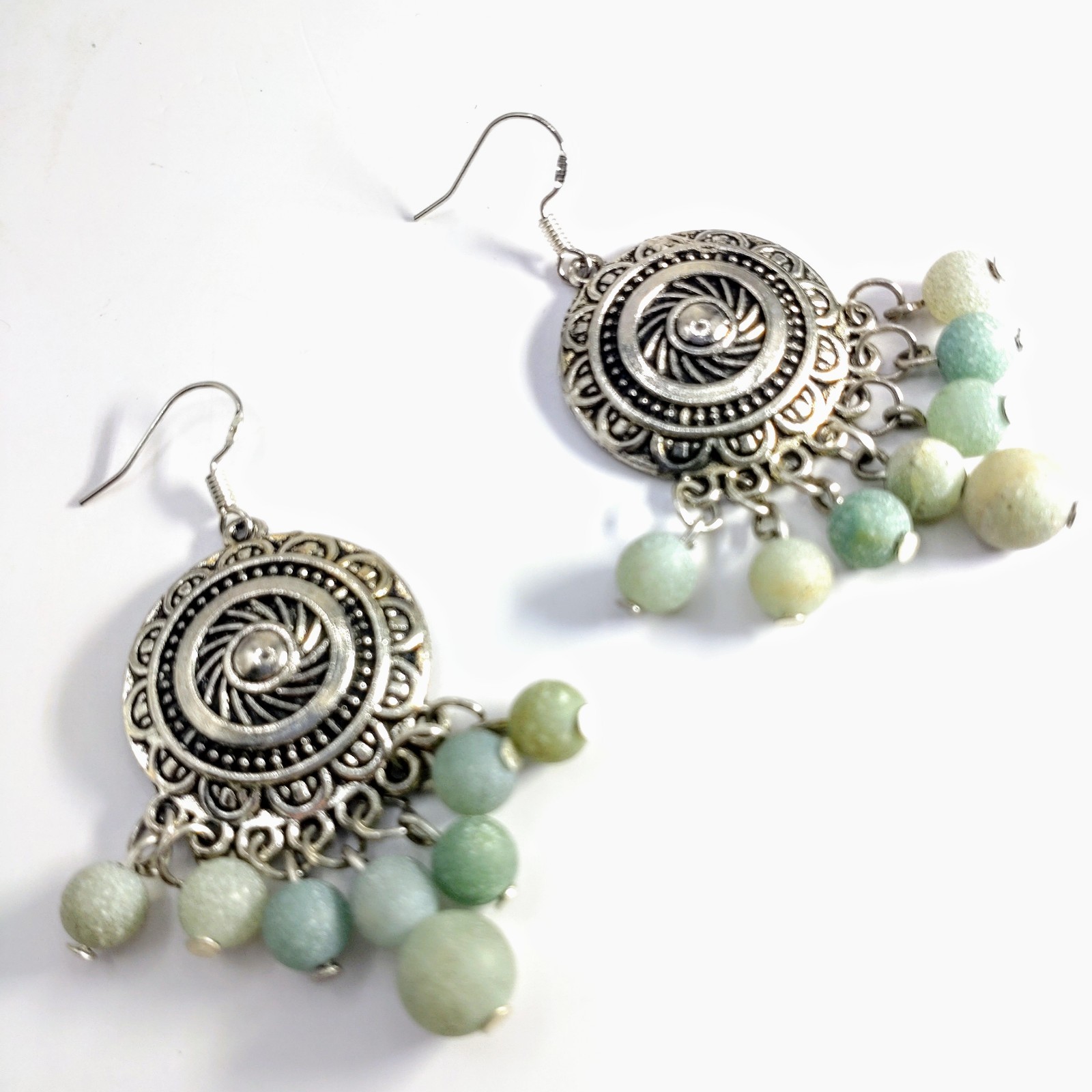 Gemstone Earrings Dangle Drop Beaded Crystal Boho Sterling Silver Hooks Handmade
