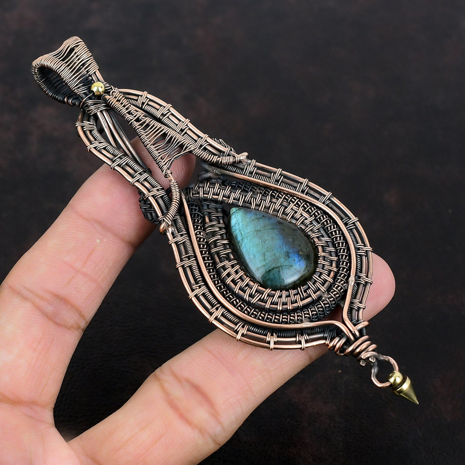 Labradorite Gemstone Pendant Copper Wire Wrapped Pendant Handmade Decent Jewelry