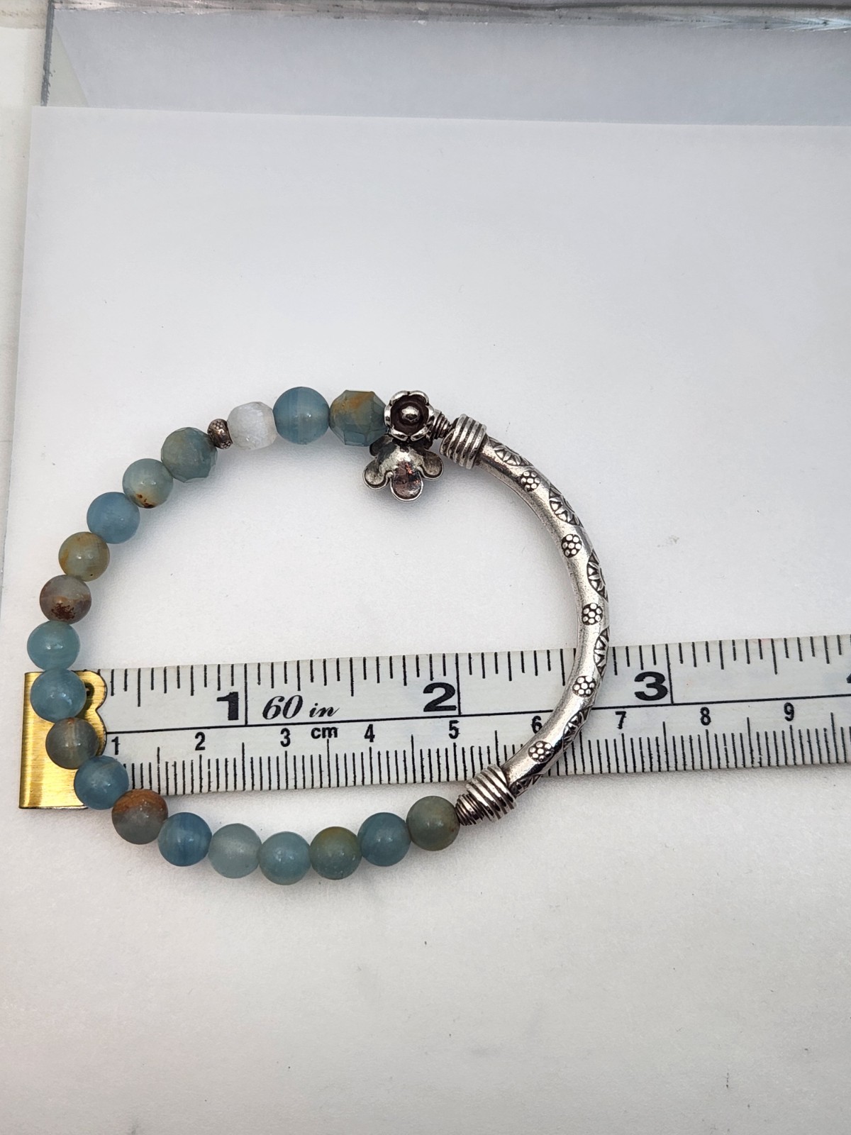 Sterling Silver Bar Stone Bead Bracelet Blue Brown Bangle Stretch Flower Sun 925