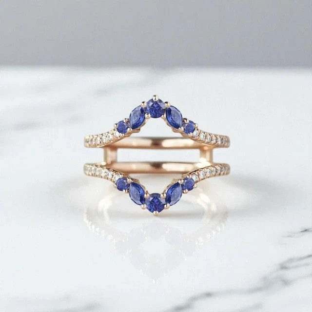 1.Ct Round Cut Blue Simulated Diamond Enhancer Wedding Band 14k Rose Gold Plated