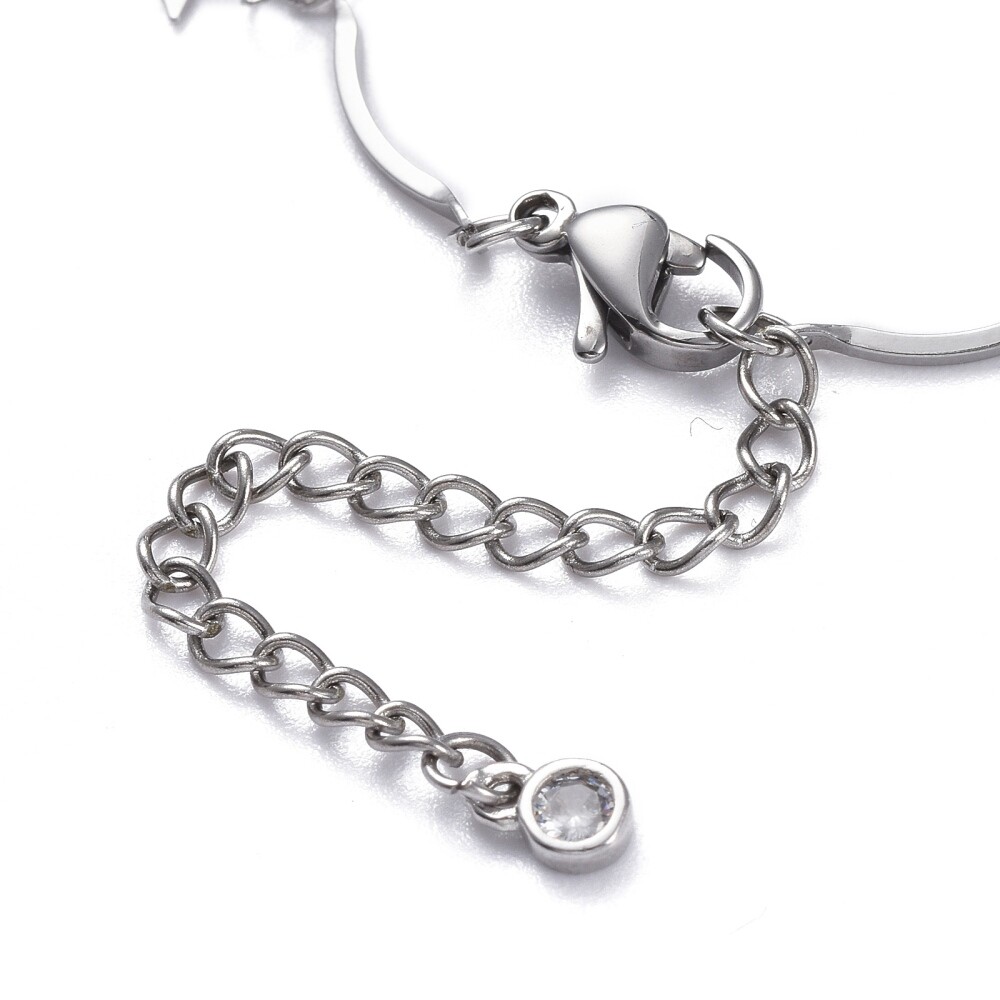 Stainless Steel Bar Chain Anklet Bracelet Star Charms Lobster Silver 9.6″ Z10