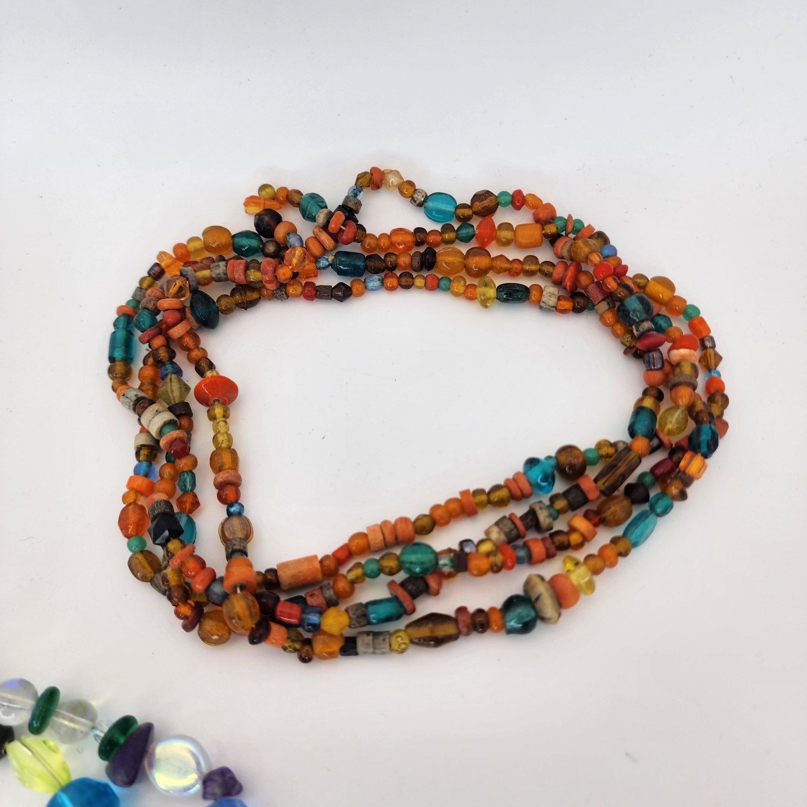 Colorful Beaded Long Dangle Necklace Lot Glass Stone Plastic Boho Eclectic