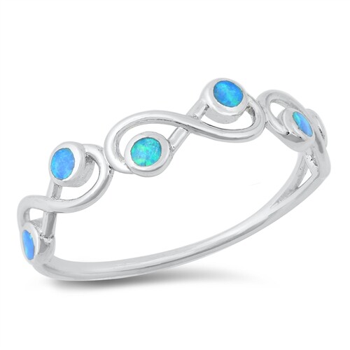 Infinity Promise Ring Lab Blue Opal Sterling Silver Band Size 4 to 10 NEW