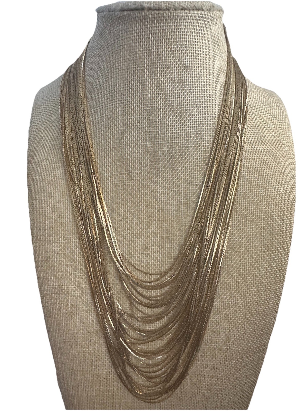 Gold Tone Waterfall Layered Multi Chain Necklace 16” – 24”