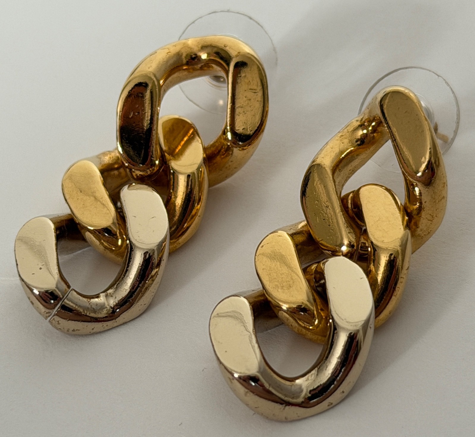 NIB Saint Laurent YSL Triple Curb Chain Link Antique Gold Drop Earrings $795