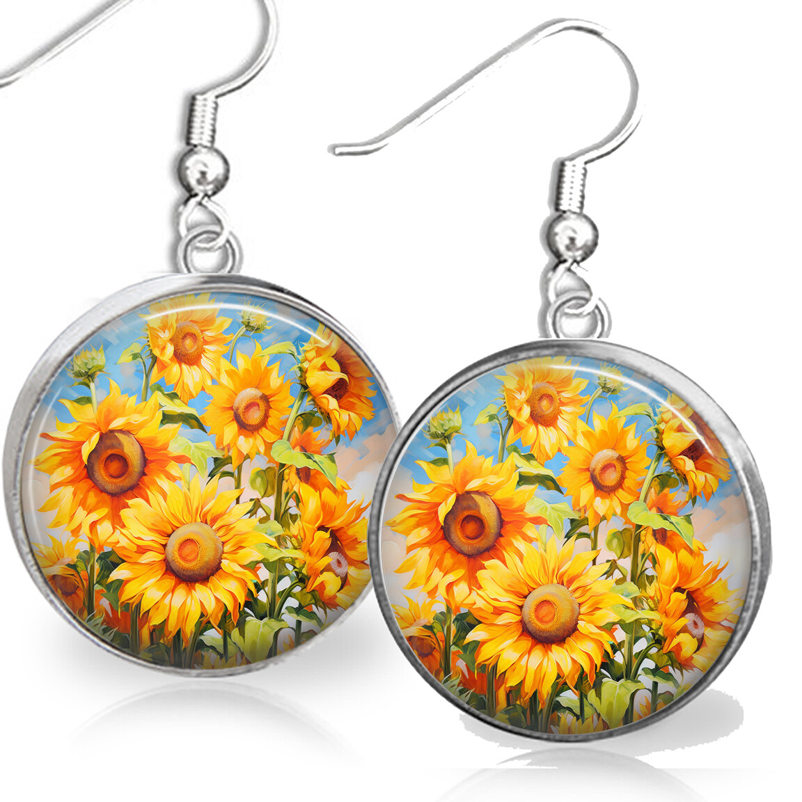 Nature’s Beauty Sunflower Watercolor Art Print Garden Flowers Dangle Earrings
