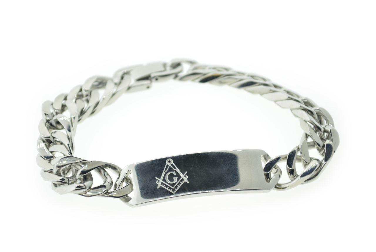 Engravable ID Freemason Bracelet / Masonic Jewelry Stainless Steel Chain Links