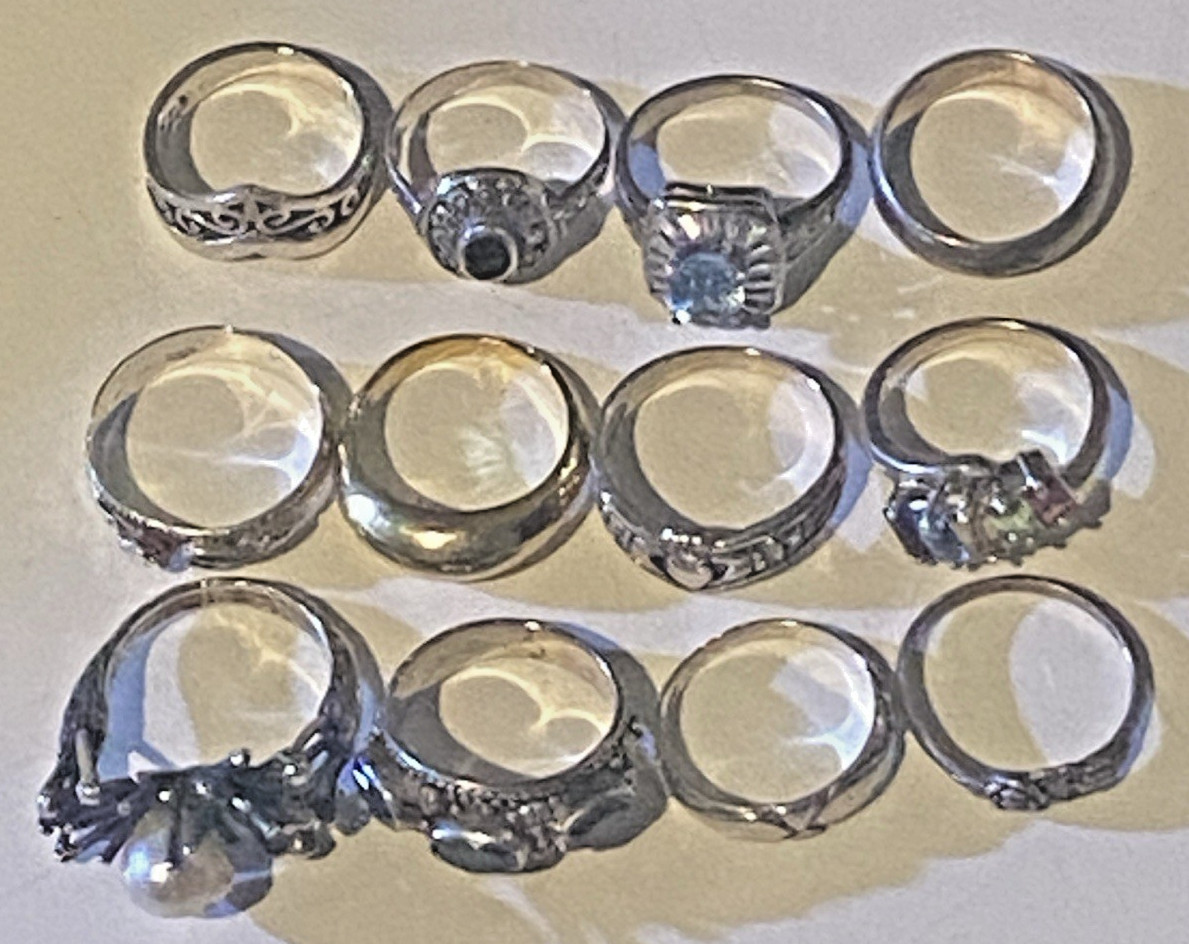 Lot of 12-925 Sterling Silver Size 6 Rings (39.0g TW)