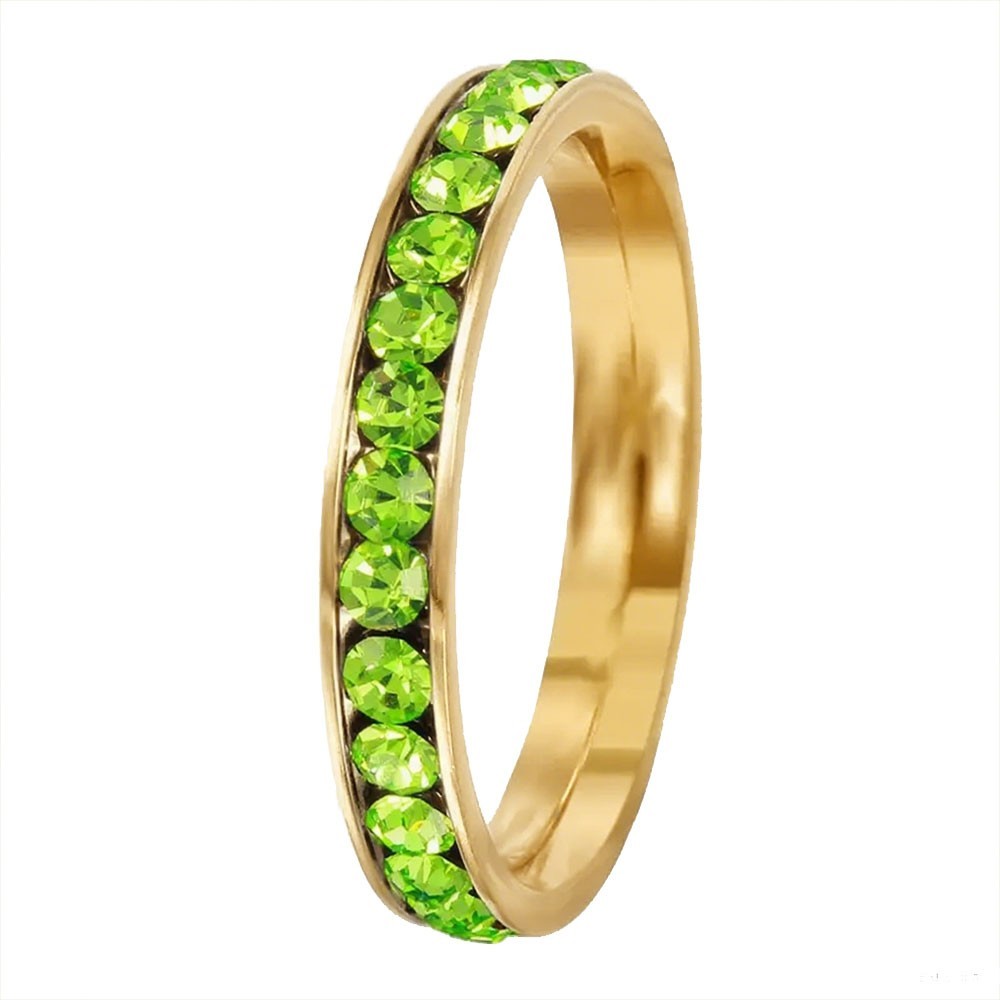 Stainless Steel Eternity Peridot Crystal August Birthstone Stackable Ring 3MM