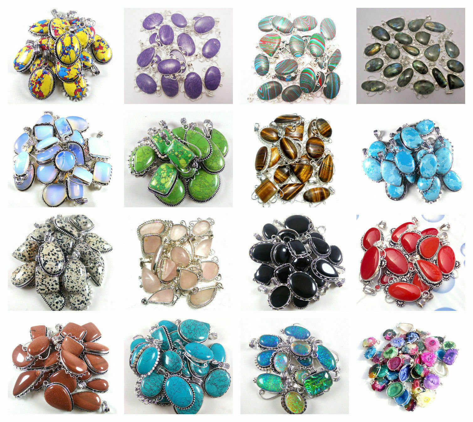 Turquoise & Mix Gemstone 925 Sterling Silver Plated Wholesale Fancy Pendants Lot
