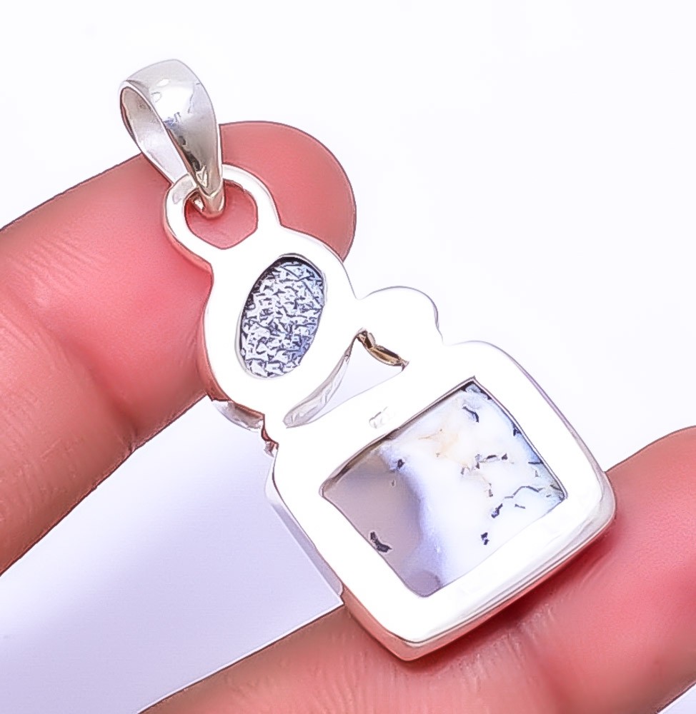 Dendritic Opal 925 Sterling Silver Two Tone Gold Plated Pendant 1.76″ A316