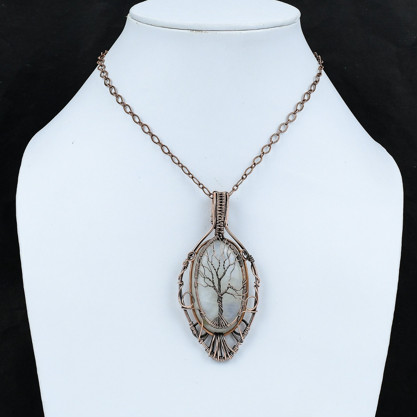 Rainbow Moonstone Copper Valentine Gift Wire Wrapped Tree Of Life Pendant 3.31″