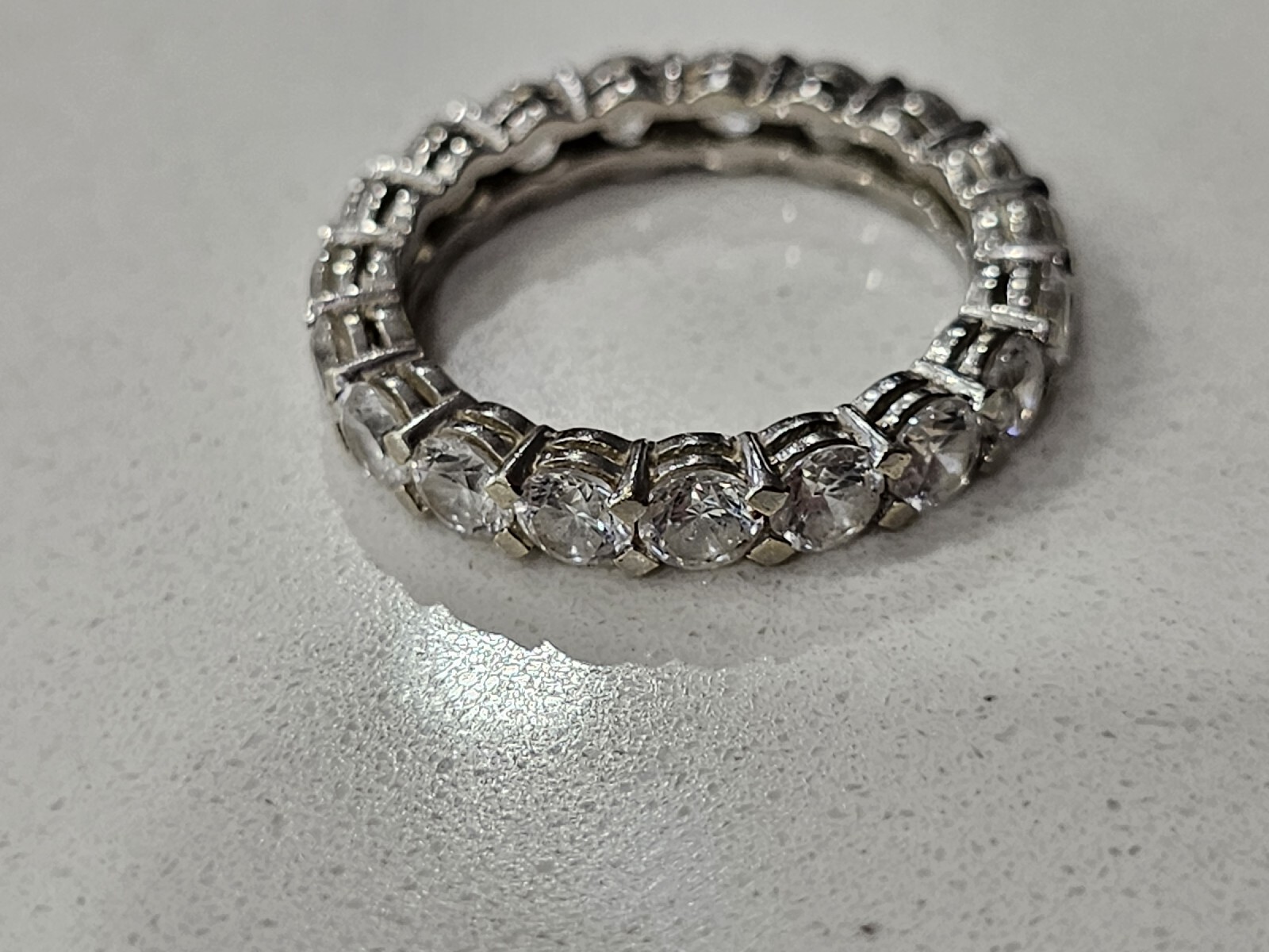 Vintage 14k White Gold Hallmarked DQ Eternity Ring Cubic Zerconia Band SZ 7