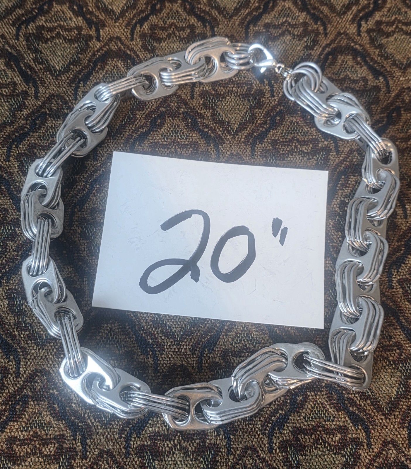 Aluminum Pull Tab Can Tab Silver Necklace – 20″ Chain with Lobster Clasp