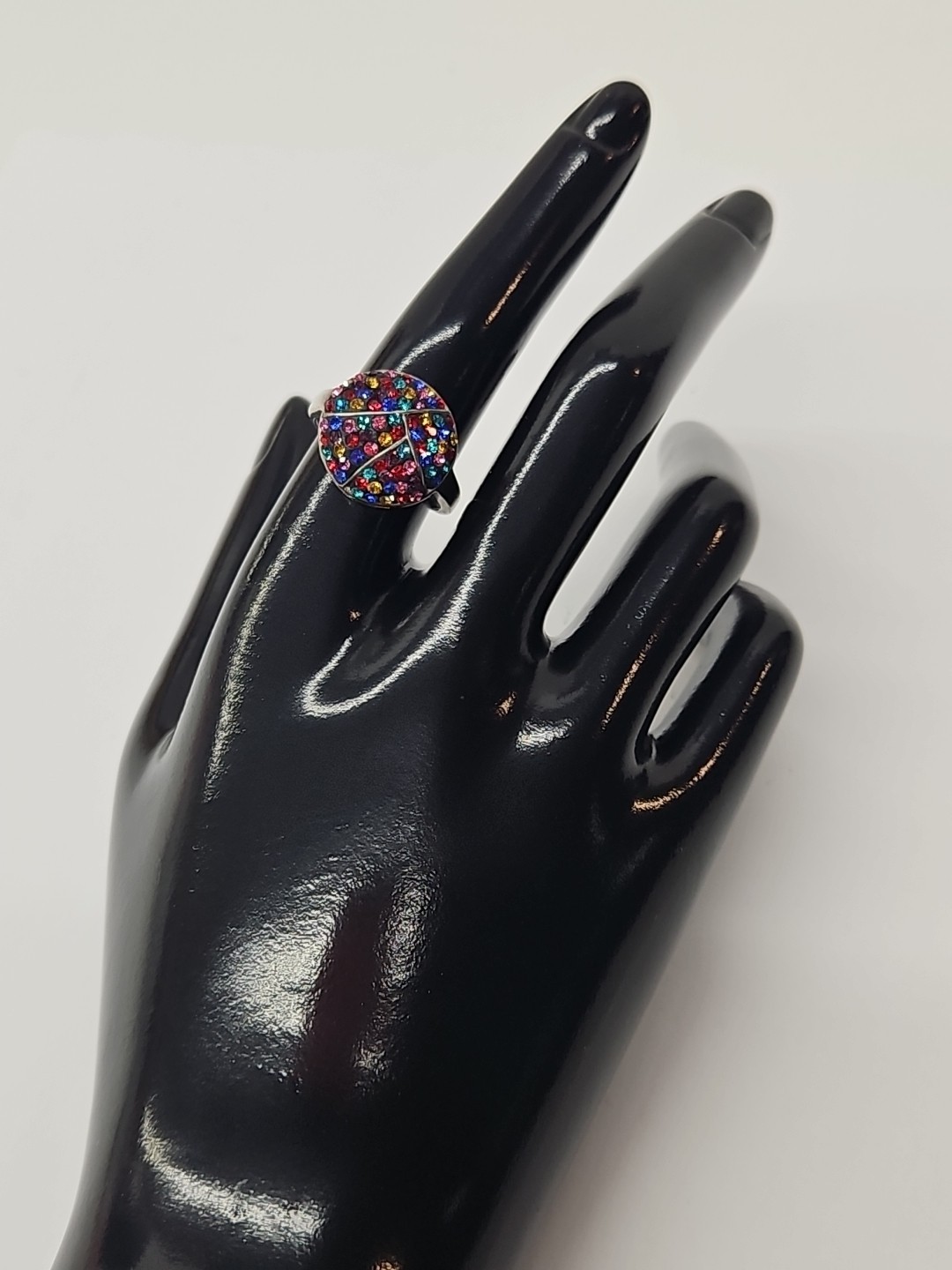 ATI BR CH Swarovski Multi Color Pave Bypass Crystal Ball Ring Size 8-(A4