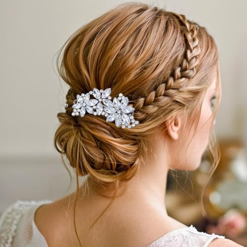 2 PCS Rhinestone Hair Clips, Silver Bling Crystal Hair Clips for Women,