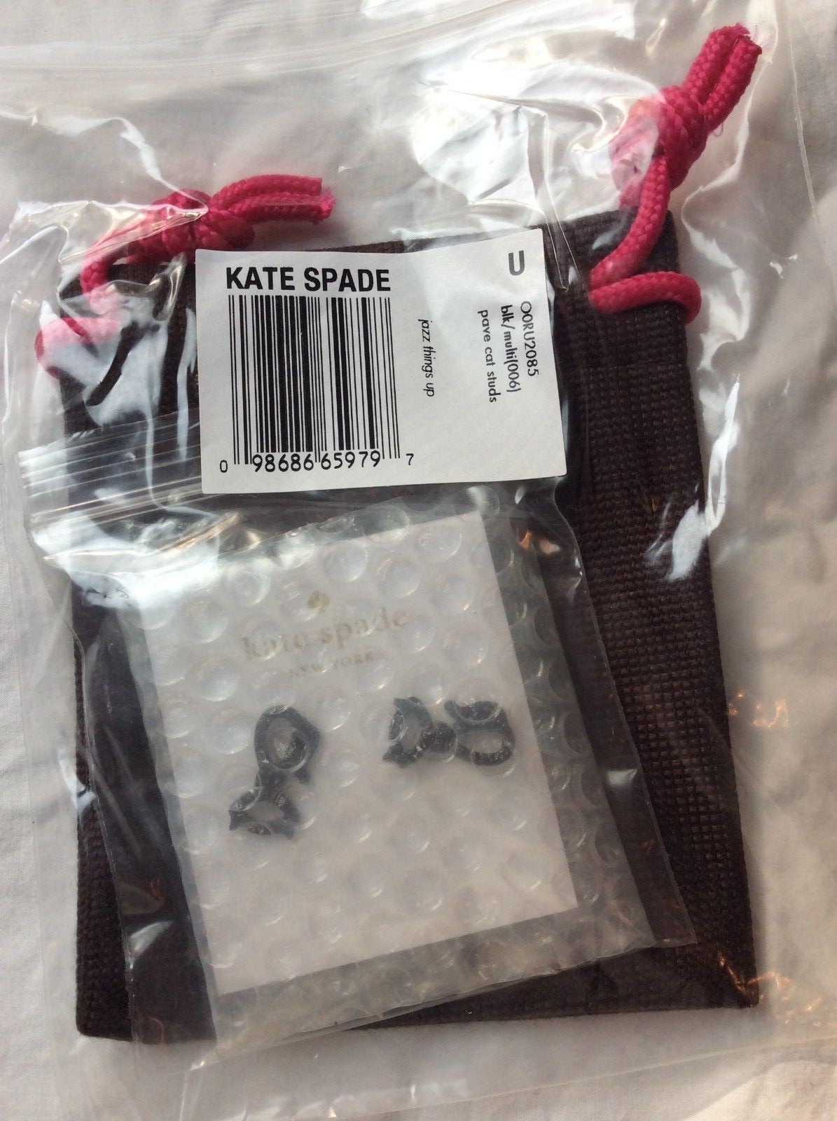 Kate Spade JAZZ PAVE black CAT STUD earrings crystal holiday Disney Halloween –