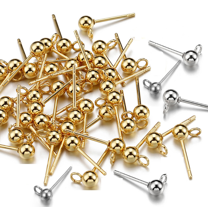10Pairs Stainless Steel Earring Post Pin Ball Open Ring Ear Stud Finding PS1
