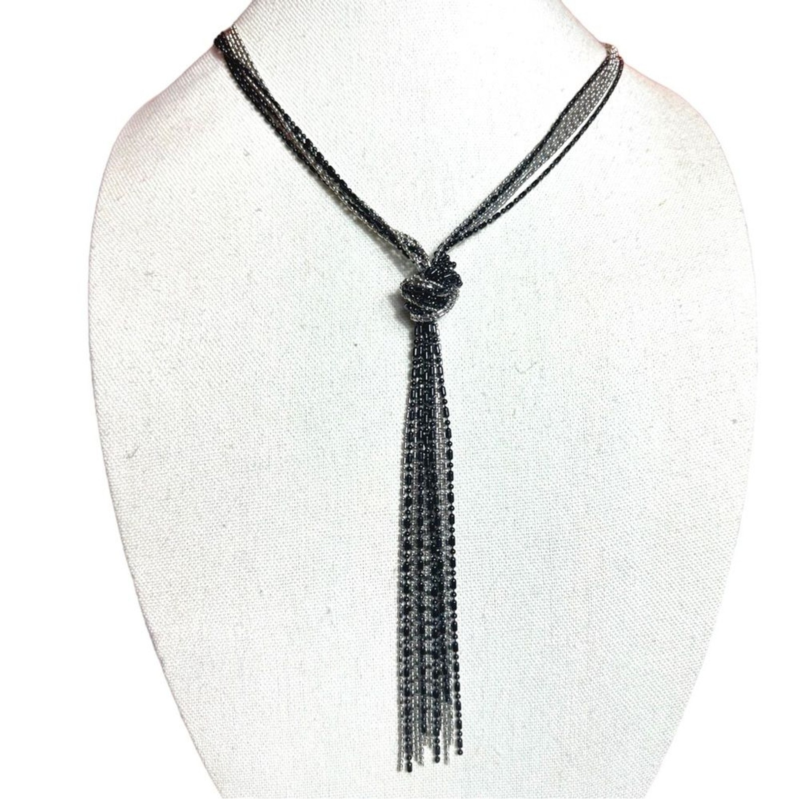 Silver and Black Two-Tone Multi-Strand Knotted Y-Necklace – NWT