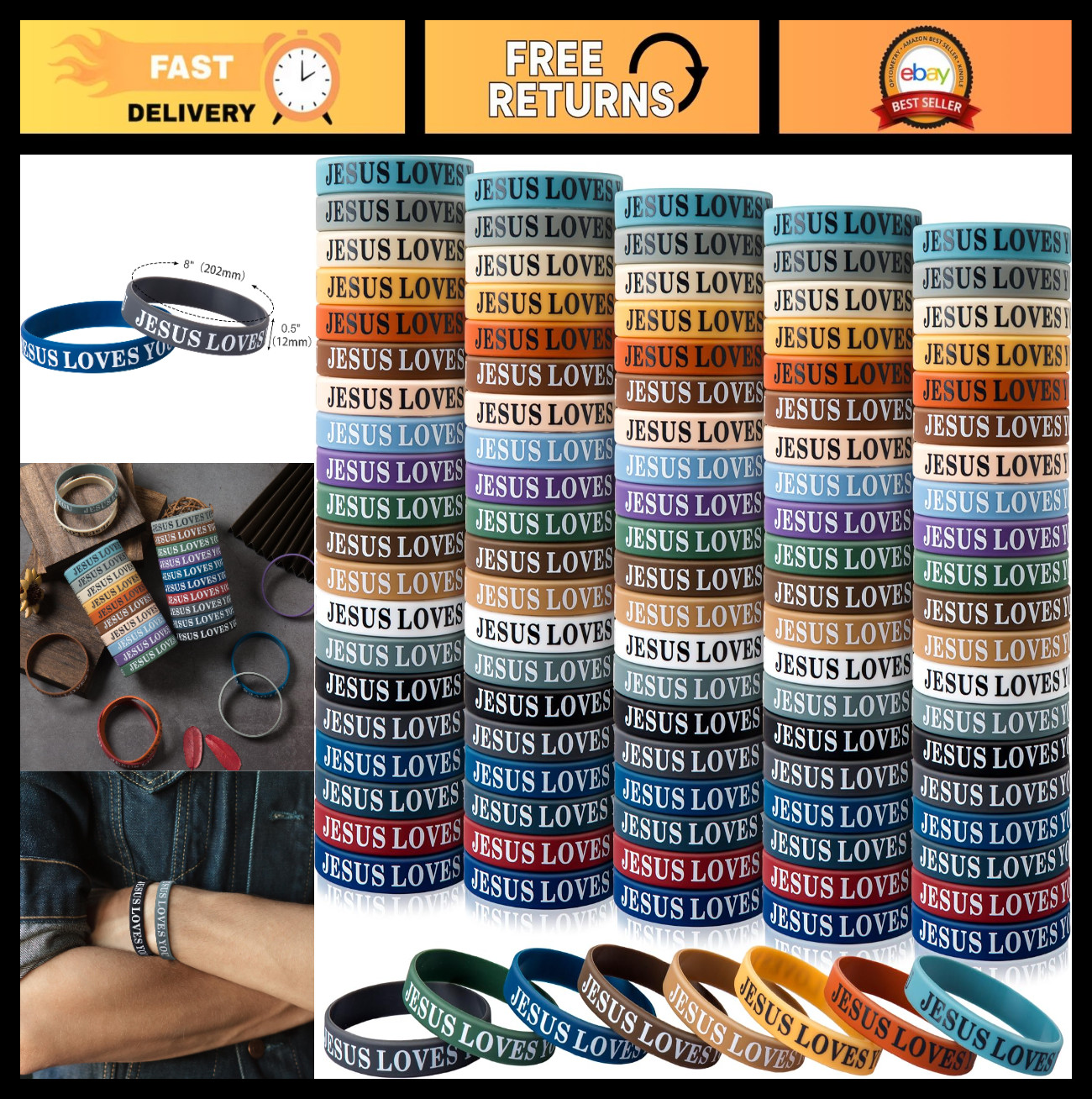 100 Pcs Jesus Loves You Silicone Bracelets | Colorful Durable Wristbands for Fai