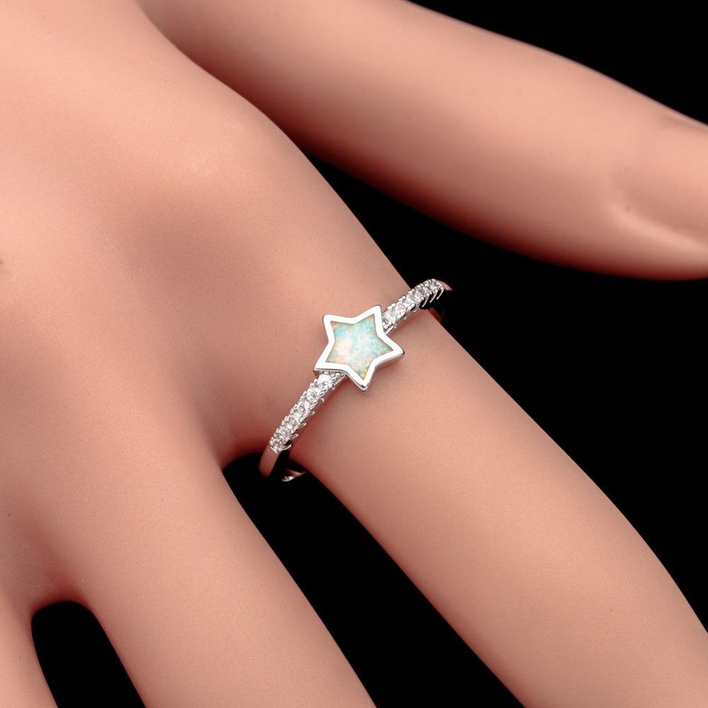 Srat White Fire Opal CZ Silver Jewelry Holiday Classic Women Ring Size 7 8 9
