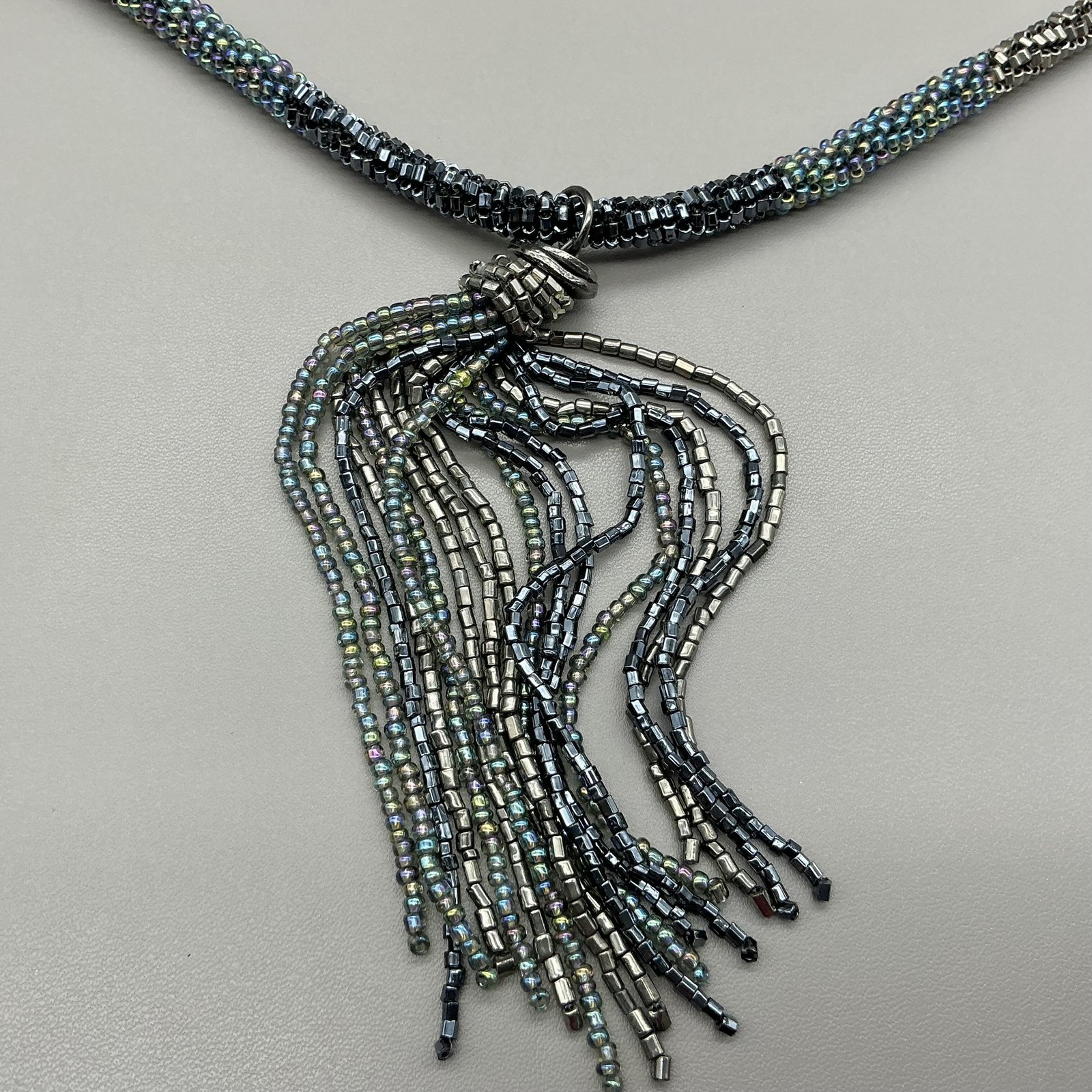 LOFT Necklace Multicolor Beaded Tassel Fringe Long Pendant Statement Jewelry