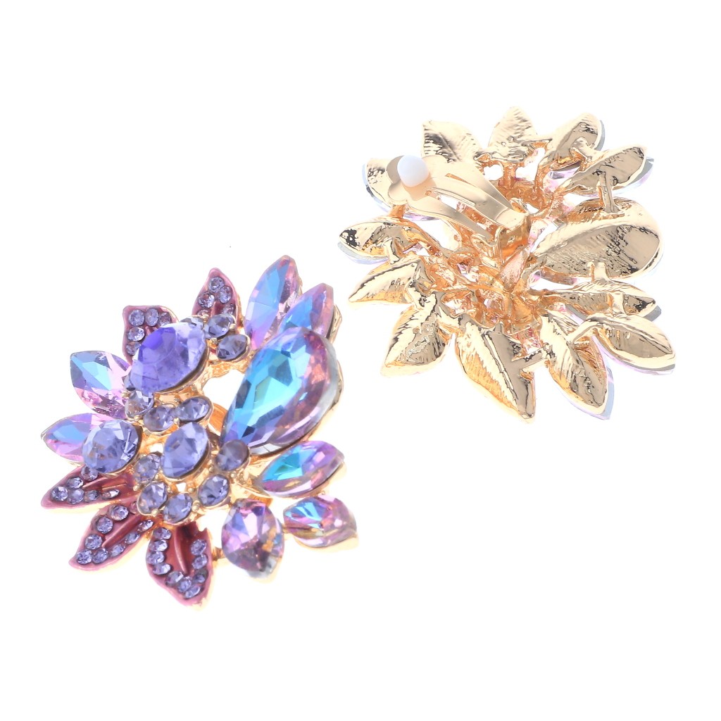 Gold Tone Alloy Metal Crystal Rhinestone Clip-On Earrings ER2665-LV